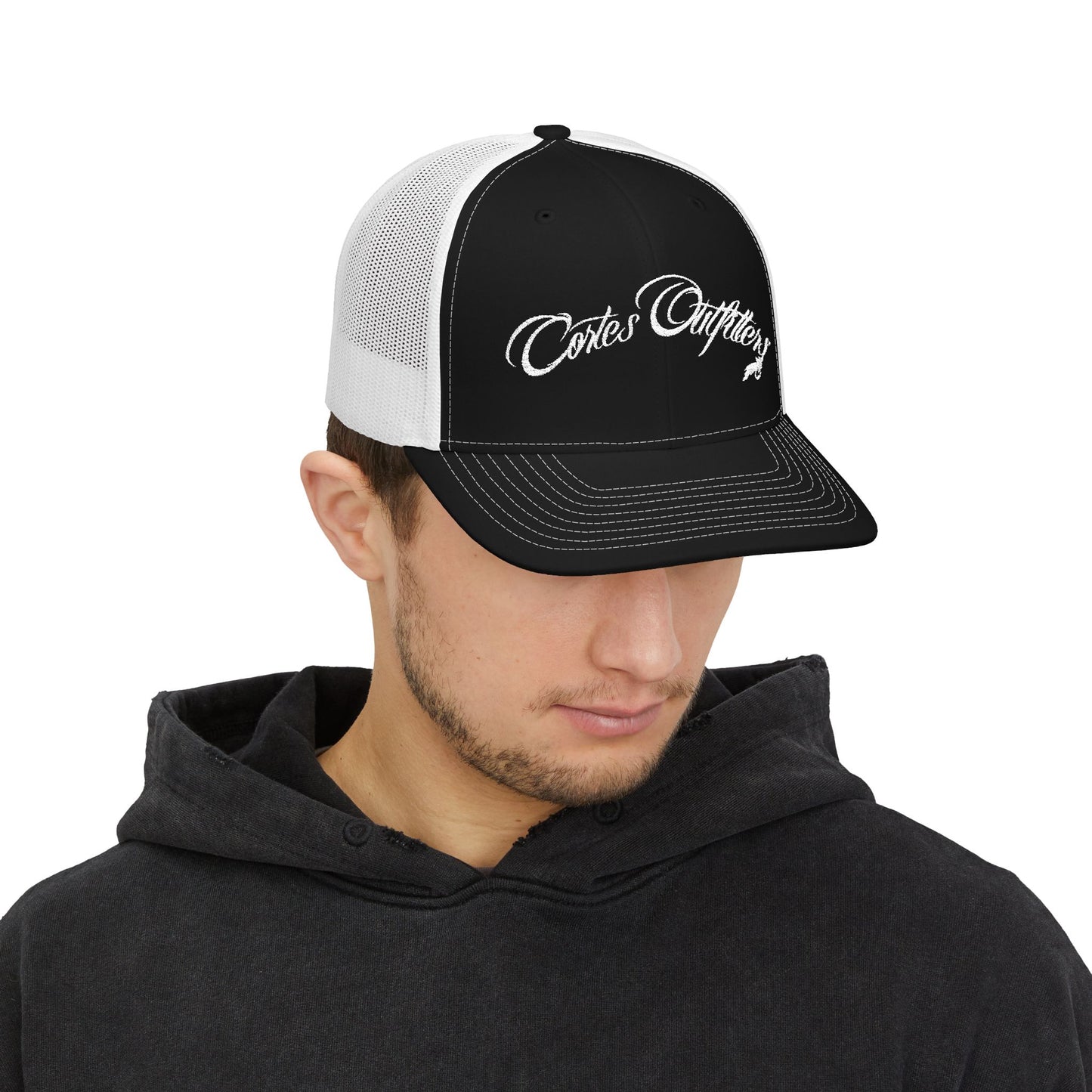 Embroidered Trucker Cap — 'Coates Outfitters' Script Snapback