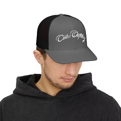 Embroidered Trucker Cap — 'Coates Outfitters' Script Snapback