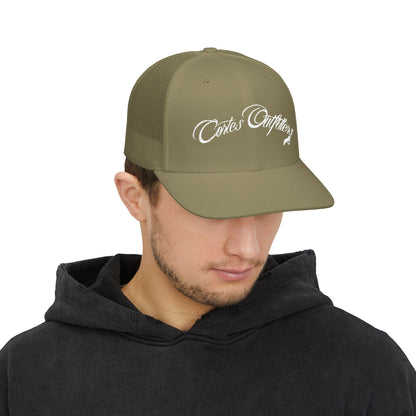 Embroidered Trucker Cap — 'Coates Outfitters' Script Snapback