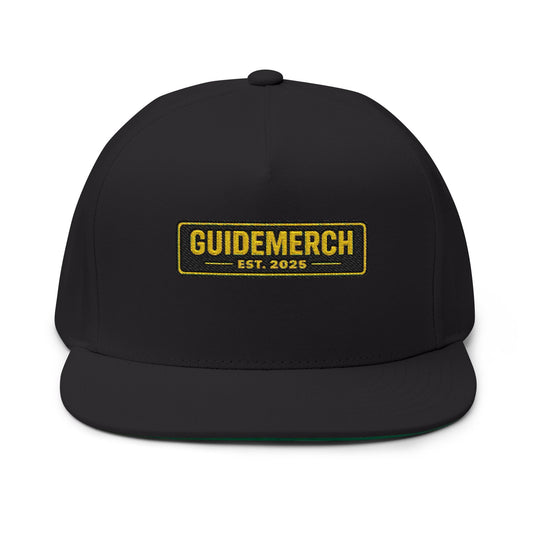 Flat Bill Cap — Embroidered 'GUIDEMERCH EST. 2025' Logo Snapback